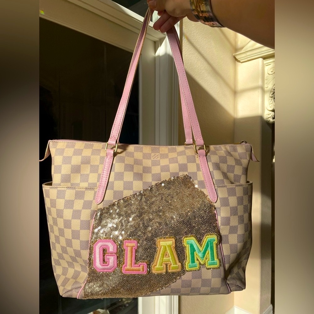 ❤️TRADED❤️Louis Vuitton custom Totally MM custom paint patch repair. Azur pink - Picture 5 of 16